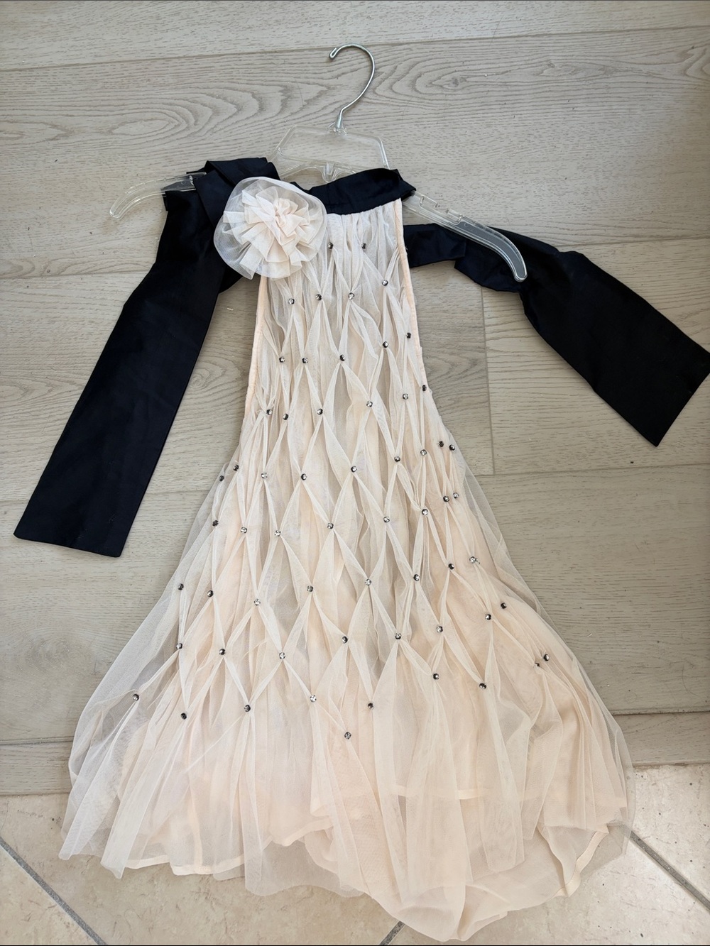 NWT Maeve by Anthropologie crystalTulle halter top with Black Sash and Flower